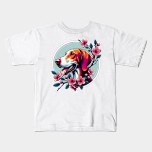 Joyful Hanoverian Scenthound Amidst Spring's Cherry Blossoms Kids T-Shirt